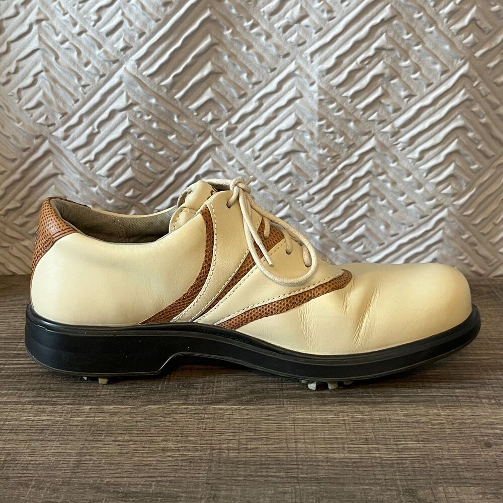 Ecco Gore-Tex Breathable Comfort Size 37 (6.5 US) Beige & Tan Golf Shoe w/Spikes - Picture 3 of 9